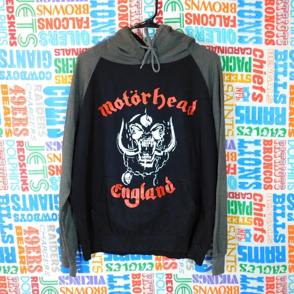 Motorhead England Pullover Hoodie Size L Black Gray Red Three Layer Raglan - Picture 1 of 4